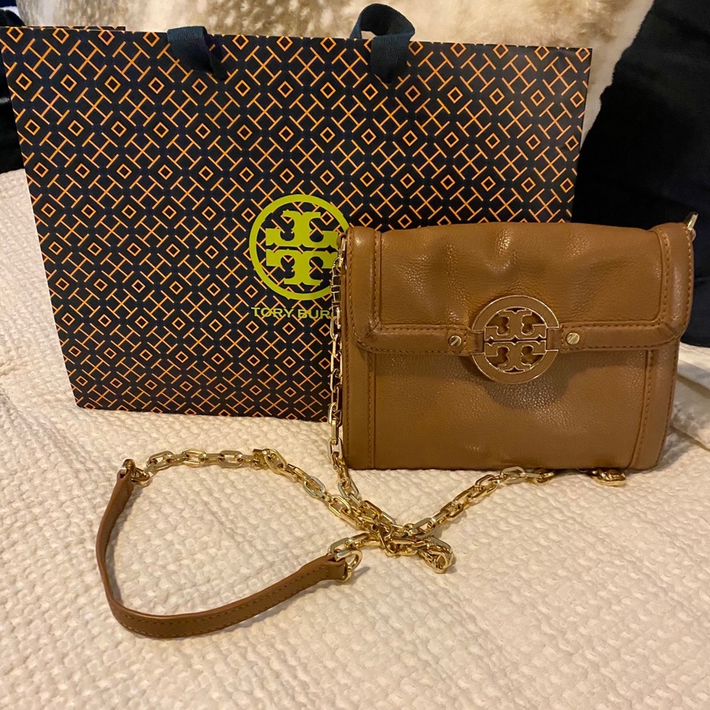 Tory Burch Tan Crossbody with Gold Chain